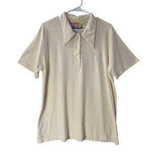 Discontined Big Bud Press Retro Camp Collar Polo Shirt Cotton Logo Made In USA